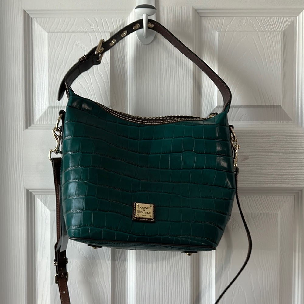 Dooney & Bourke Croc Teal and Brown Paige Crossbody and Shoulder Bag